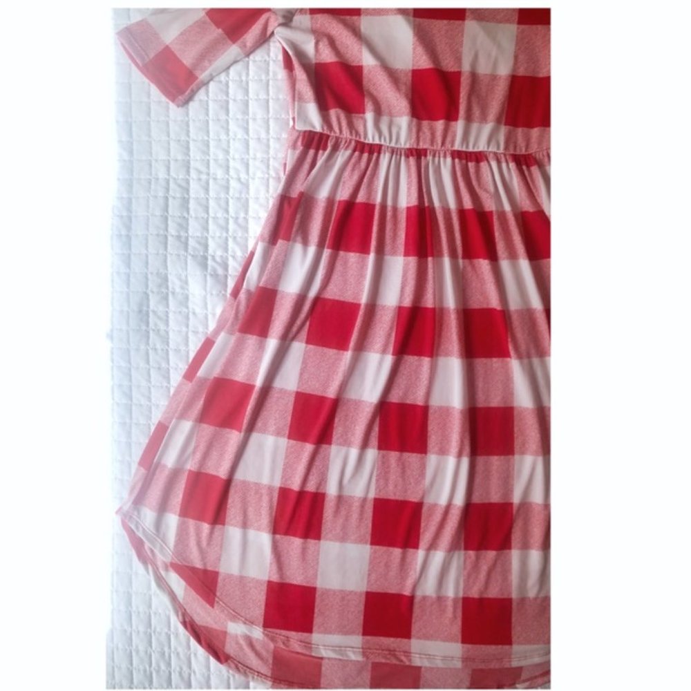 Red and White Checkered Midi Dress - Picture 2 of 6